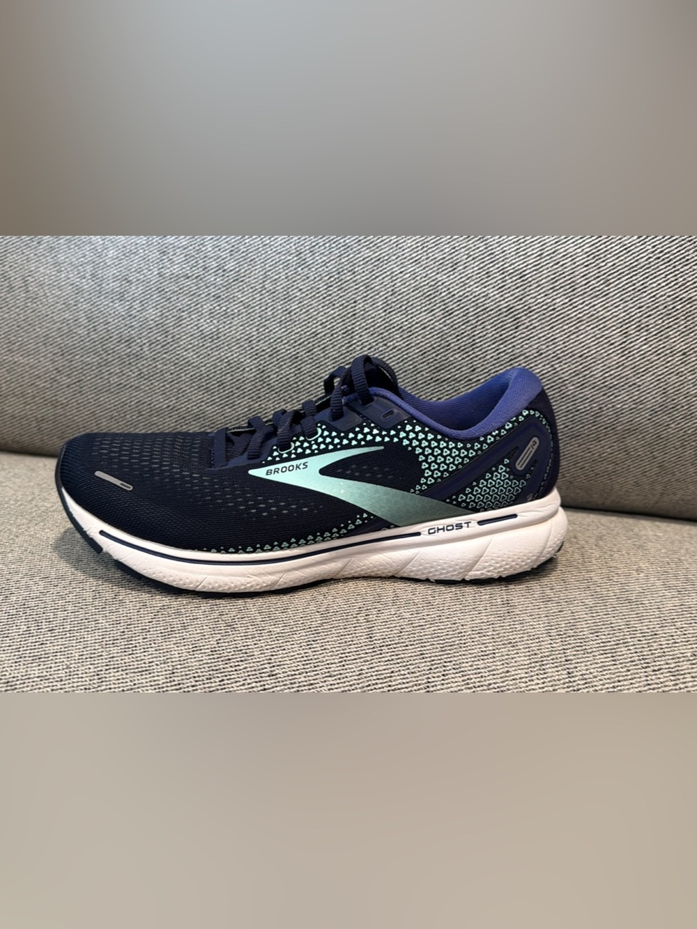 Brooks women's Ghost Running Shoe - Navy with Mint Green Accents